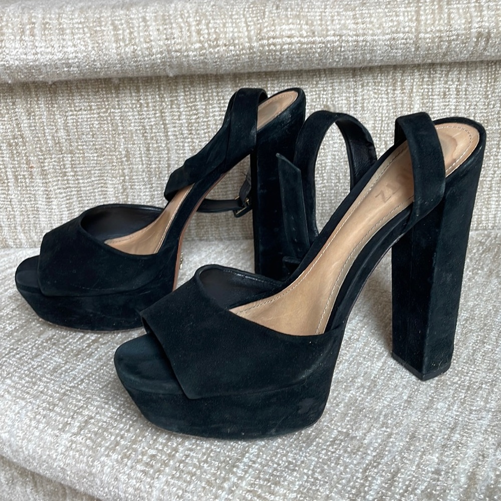 SCHUTZ black suede platform ankle strap size 7.5